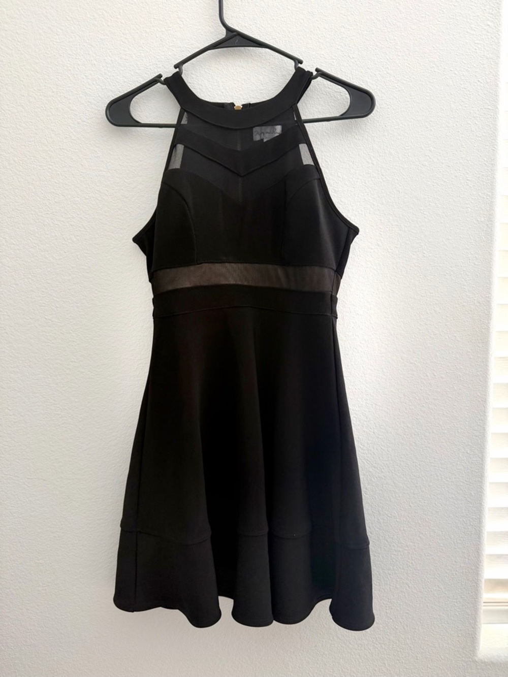 Honey and Rosie Black Mesh-Trim Halter Mini Dress